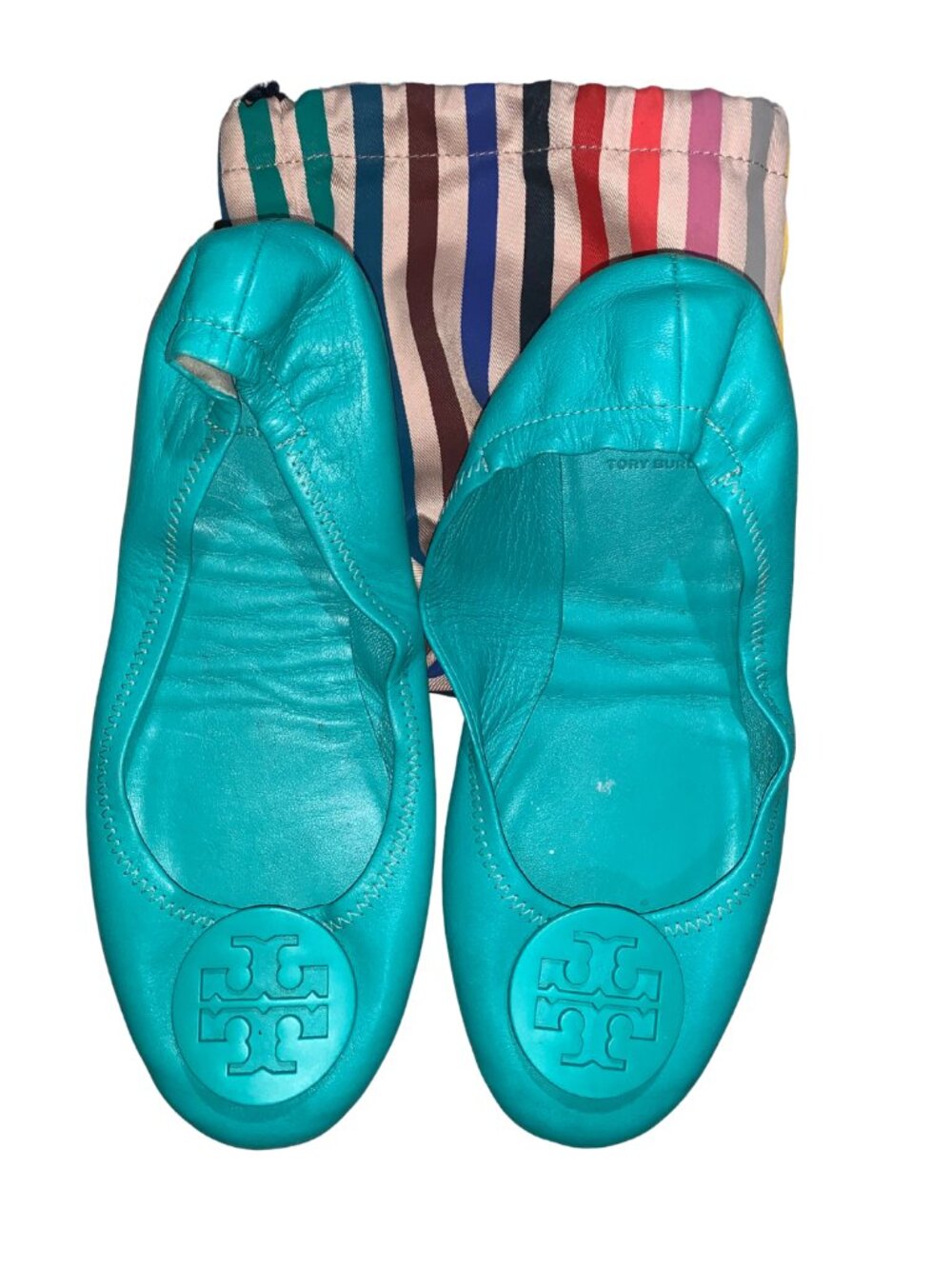Tory Burch Minnie Patent Travel Ballet Flat in Teal - Pre-Loved